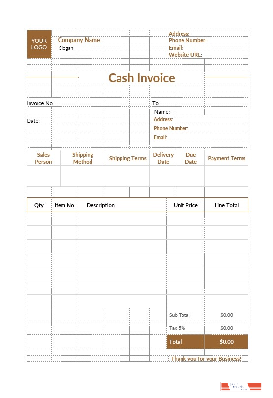 Cash Invoice Template PSD template